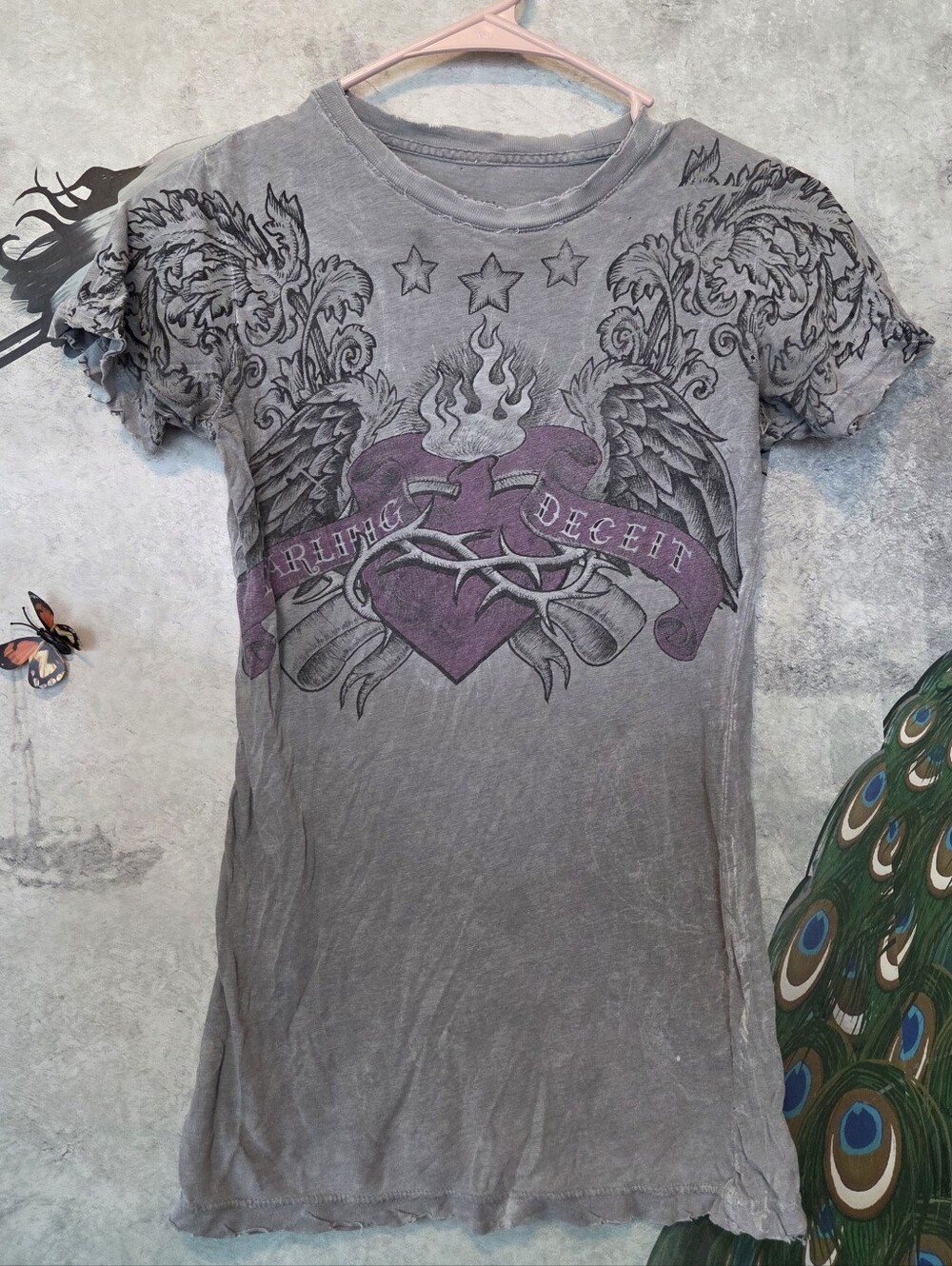 Sinful Gray Tee with Purple Heart Graphic